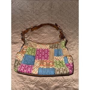 Fossil Purse Fabric Patchwork Small Handbag Handle Leather Accents Inner Pockets